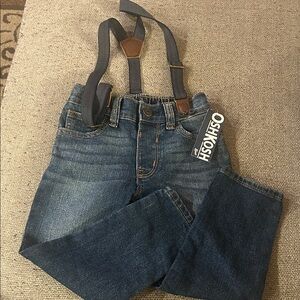 NEW 3T OshKosh B'gosh toddler Denim Jeans with Suspenders